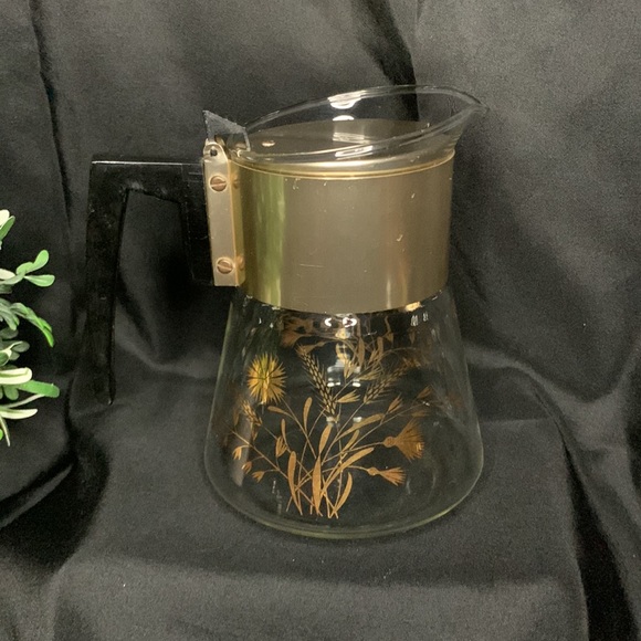Vintage MCM David Douglas Flameproof coffee/tea carafe with gold wheat & flowers - Picture 9 of 9